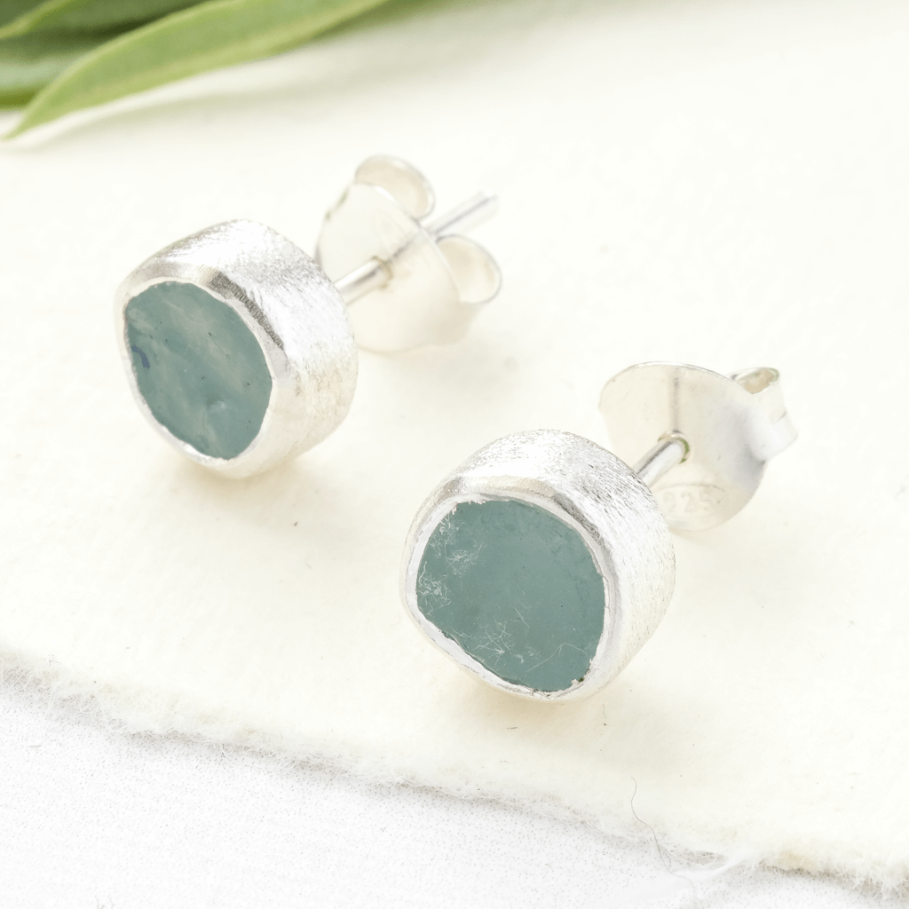 raw stone earrings aquamarine