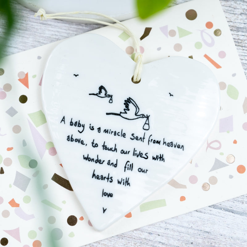 east of india porcelain heart a baby is a miracle