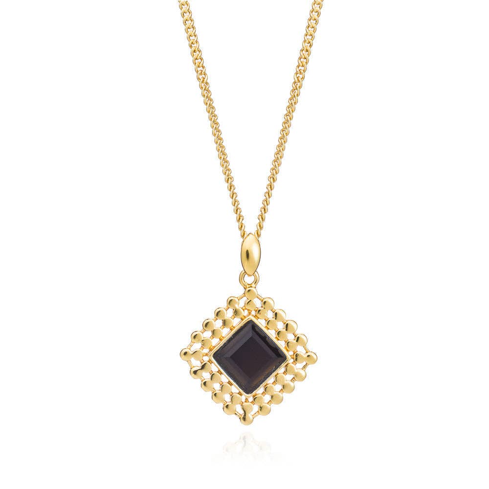 Azuni Etrusca Diamond Drop Gemstone Pendant in Black Onyx and gold