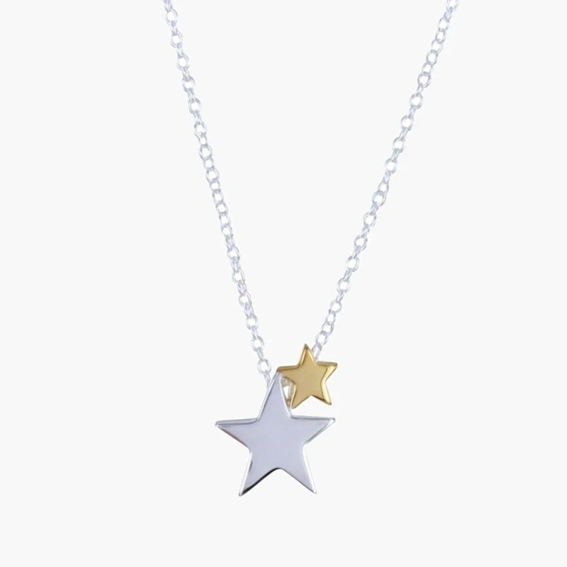 Silver double star necklace with gold star
