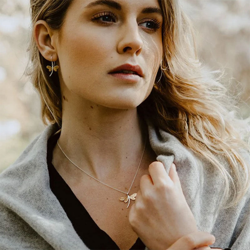 silver and gold dragonfly necklace