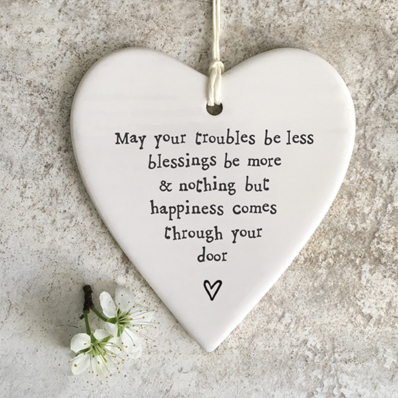 East Of India porcelain heart May your troubles be less