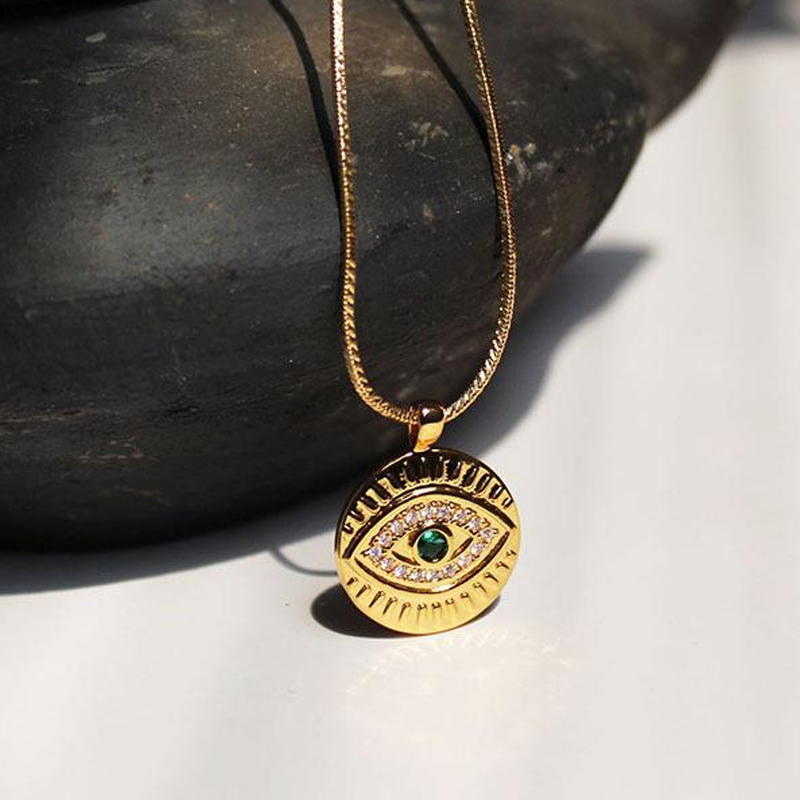 GOLD DISC EVIL EYE NECKLACE