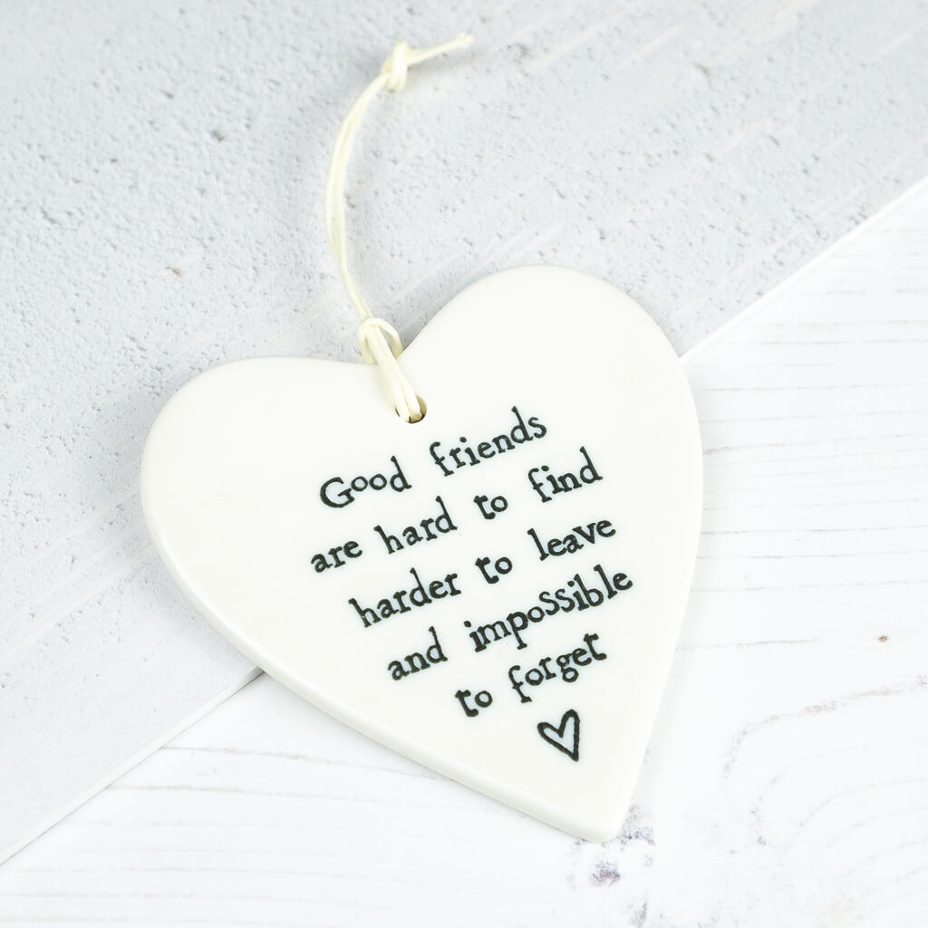 Porcelain Hanging Heart Keepsake 'Good friends' - East of India