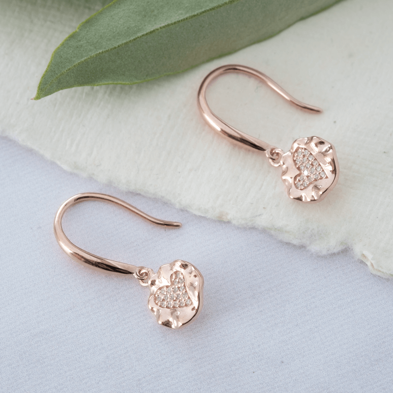 rose gold heart earrings with stones