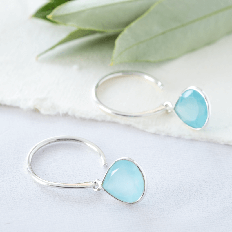 aqua chalcedony hoop earrings