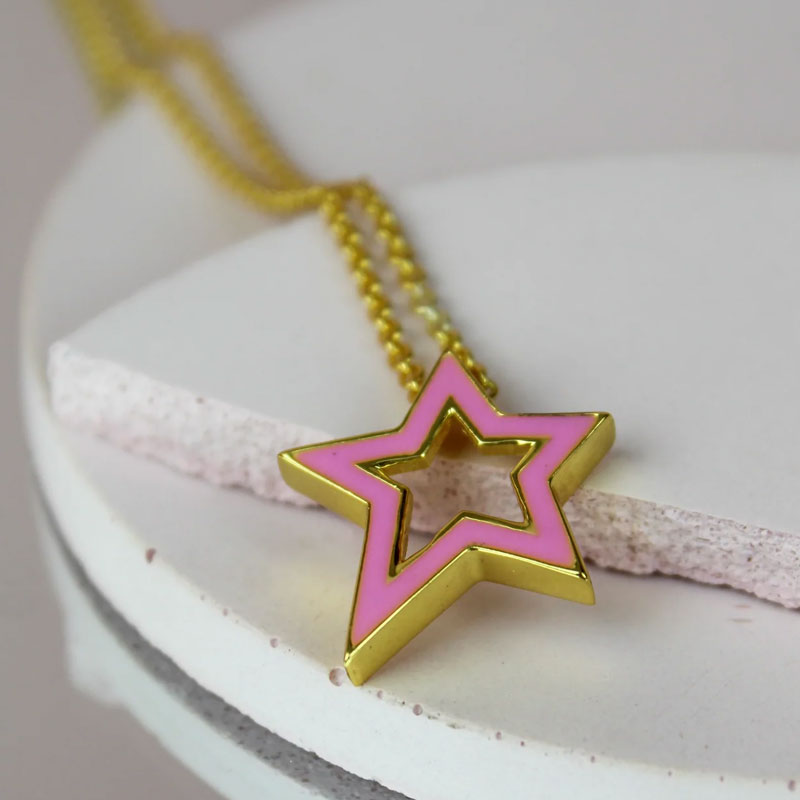 My Doris pink enamel star necklace gold