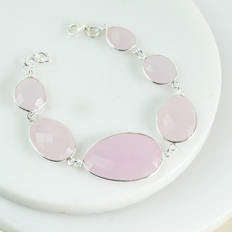 pink chalcedony gemstone bracelet chunky