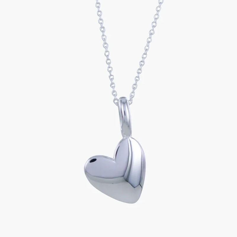 silver heart necklace curved shape