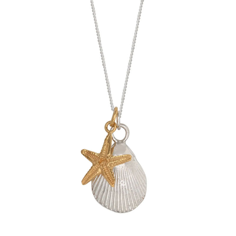 silver shell necklace with gold starfish