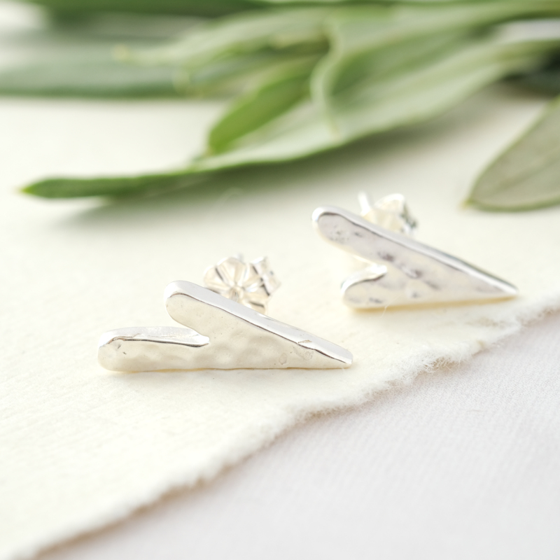 silver heart stud earrings