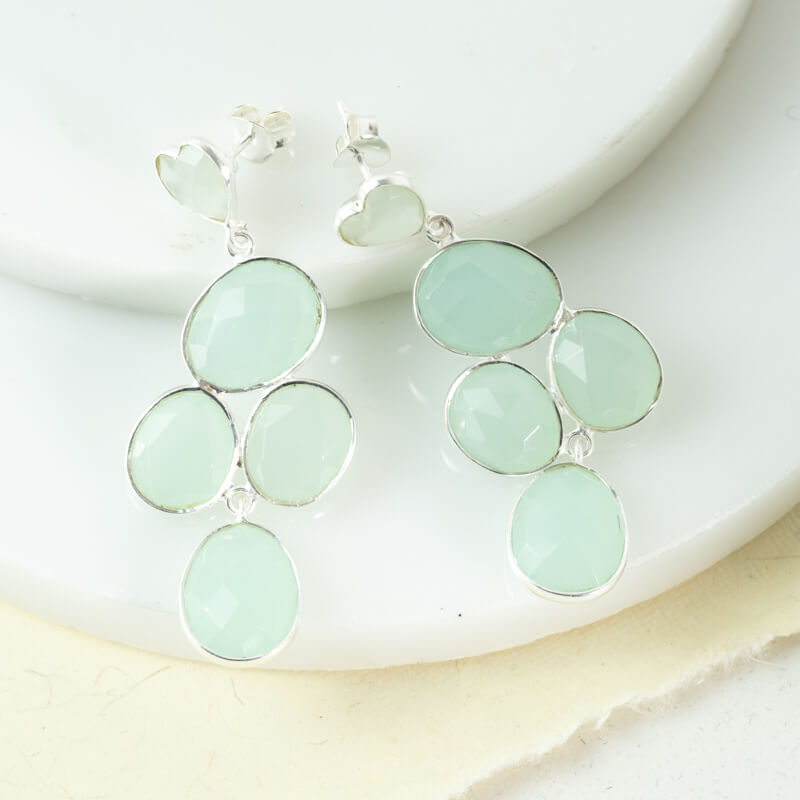 gemstone statement earrings aqua chalcedony