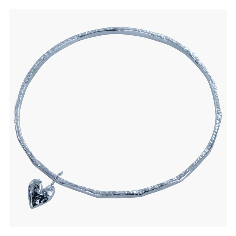 silver textured heart bangle