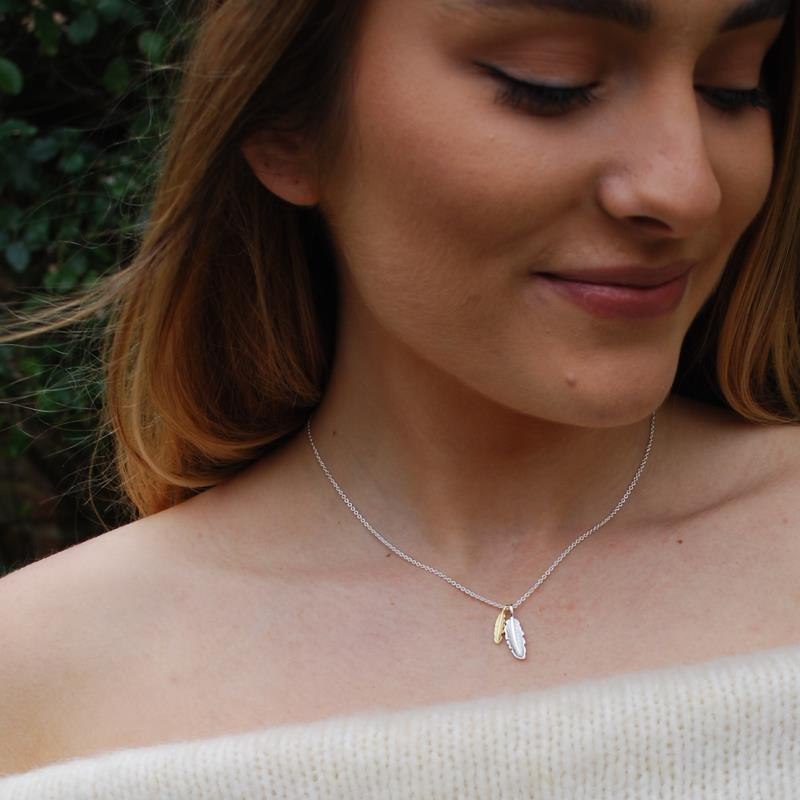twin feather silver necklace