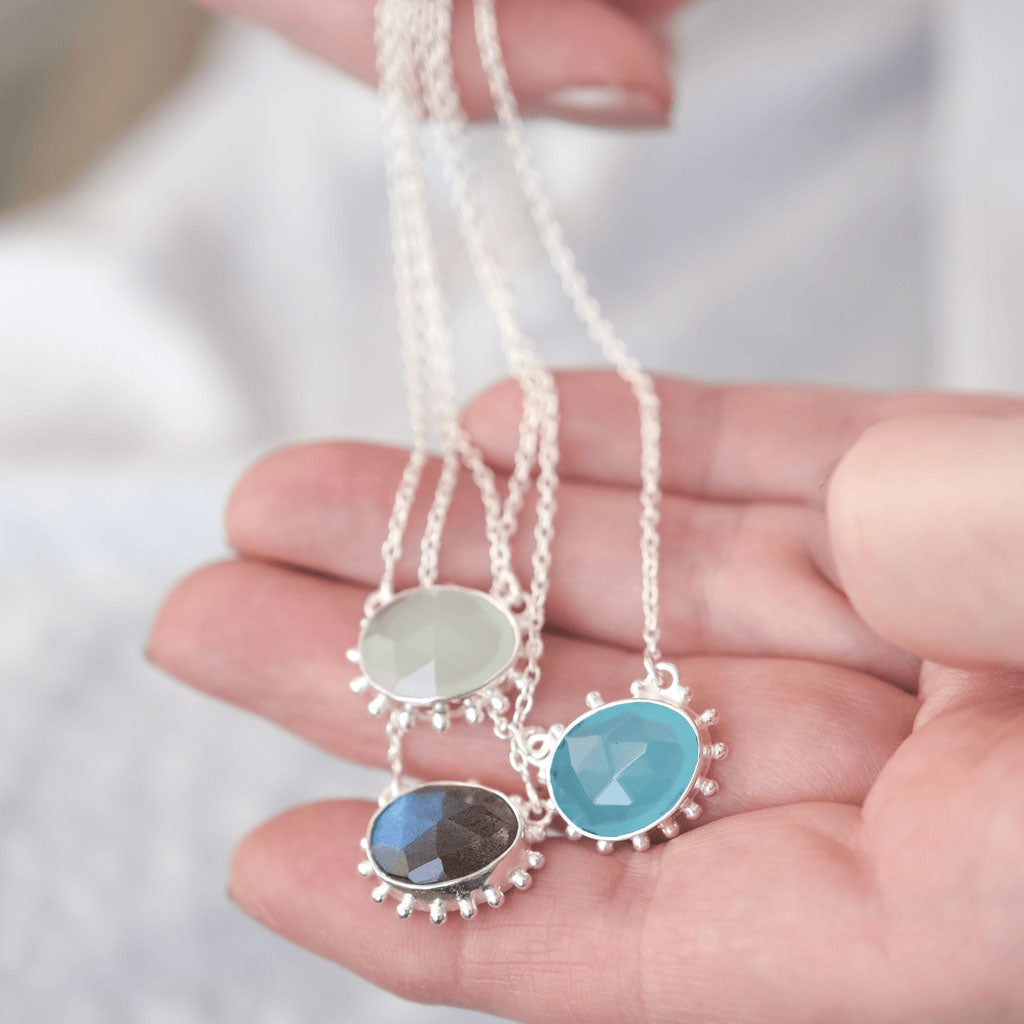 silver semi precious stone necklaces gemstone necklaces