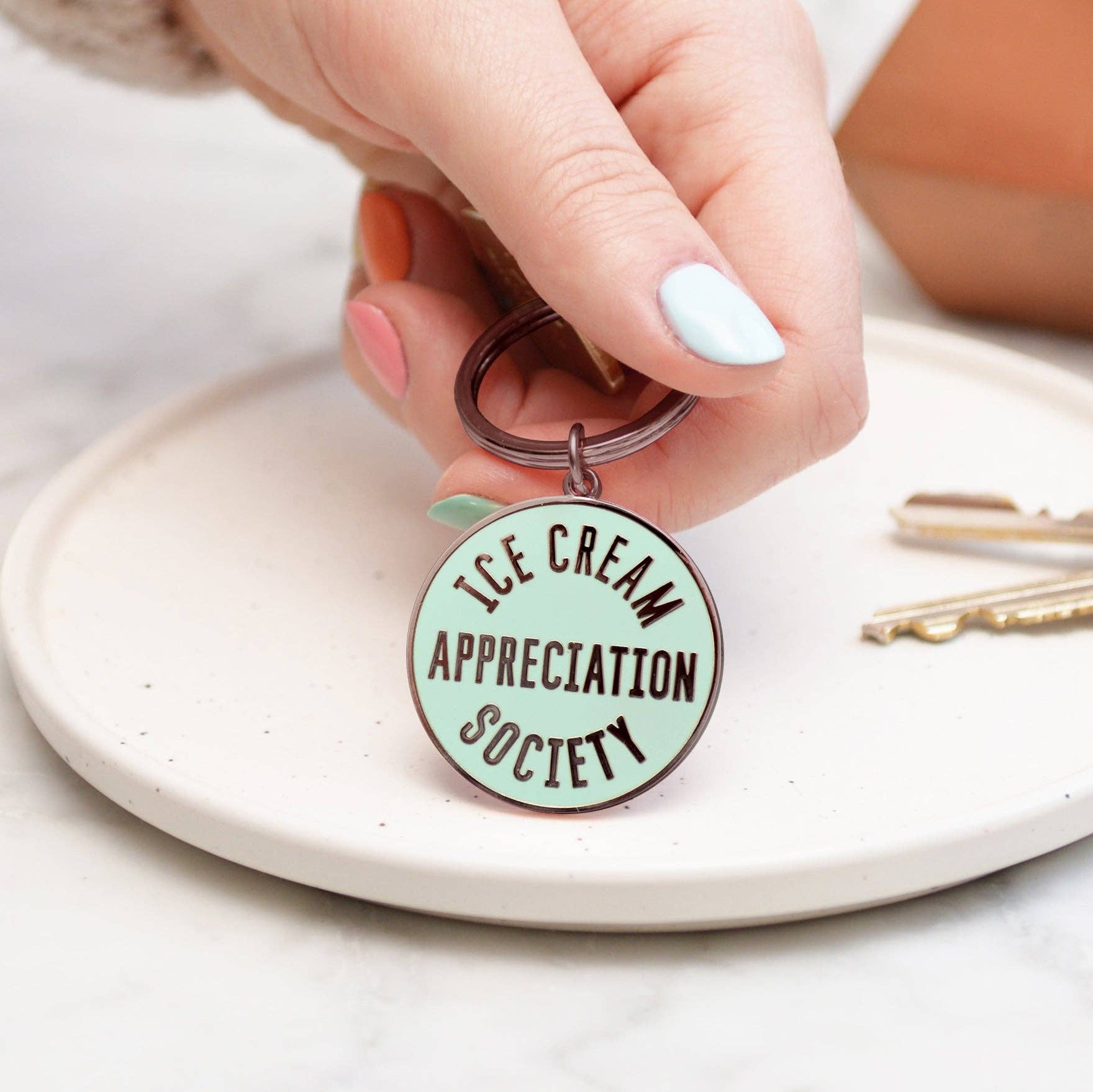 ice cream appreciation society enamel keyring