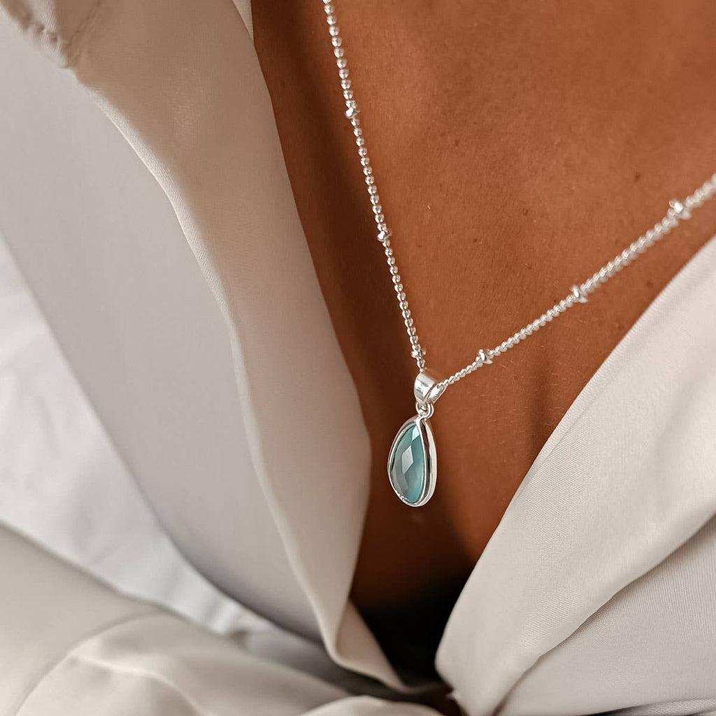 Simi Teardrop Gemstone Pendant: Silver: Aqua