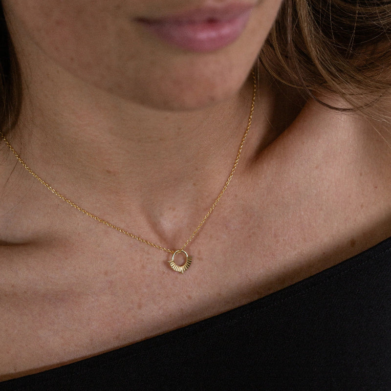 1 & 8 Gold Wren Necklace on model