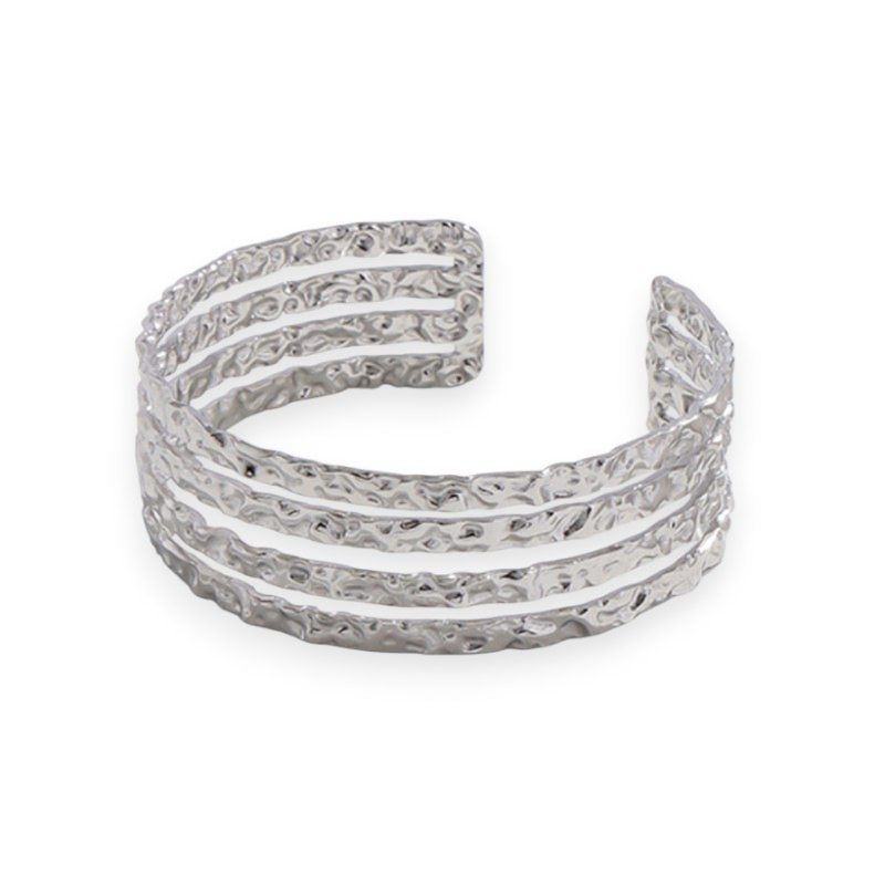 Four Bar Cuff in Hammered Stainless Steel on white background