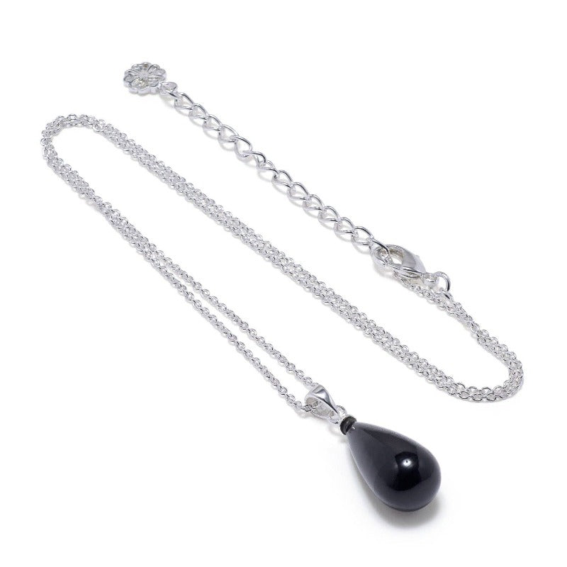 BLACK ONYX TEAR DROP PENDANT ON SILVER CHAIN