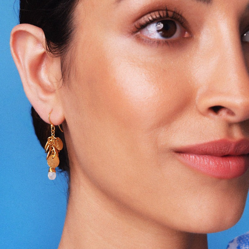 Ashiana Winona White Moonstone Earrings on model