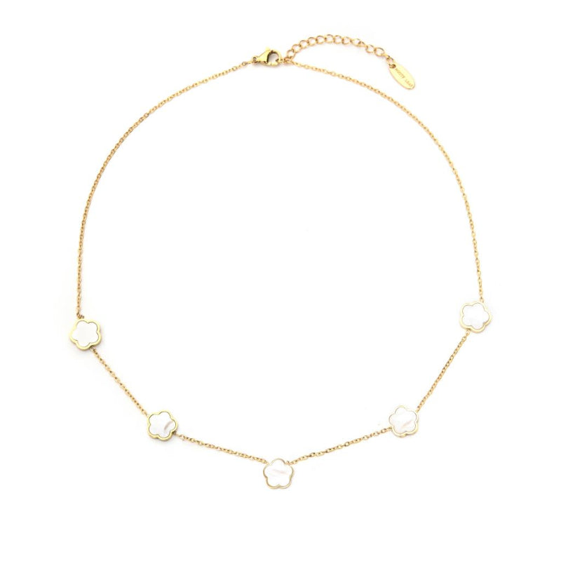 Gold necklace with open-circle pendants on a white background