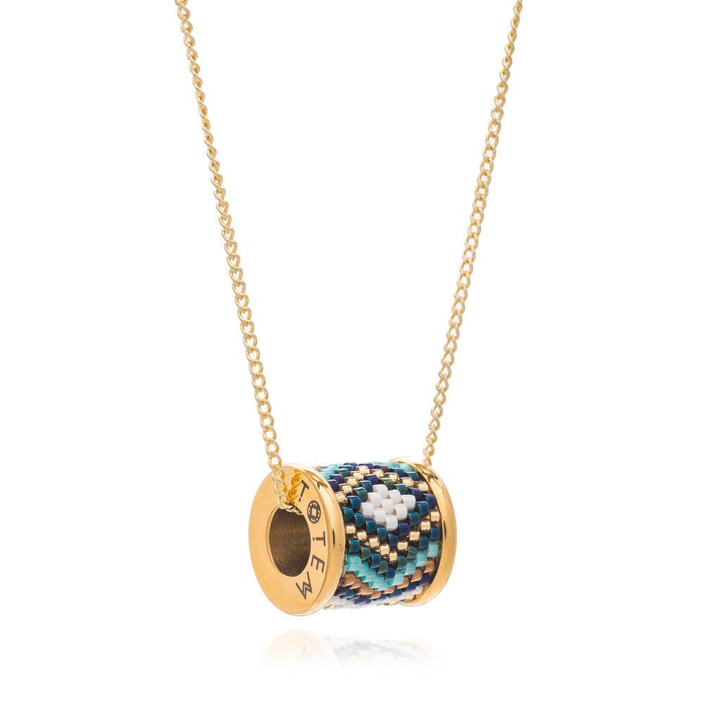 Totem Gold Barrel Necklace with Glass Bead Inlay: Tulum