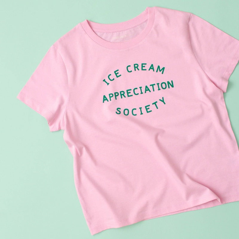 womens pink t-shirt lettering ice cream appreciation society