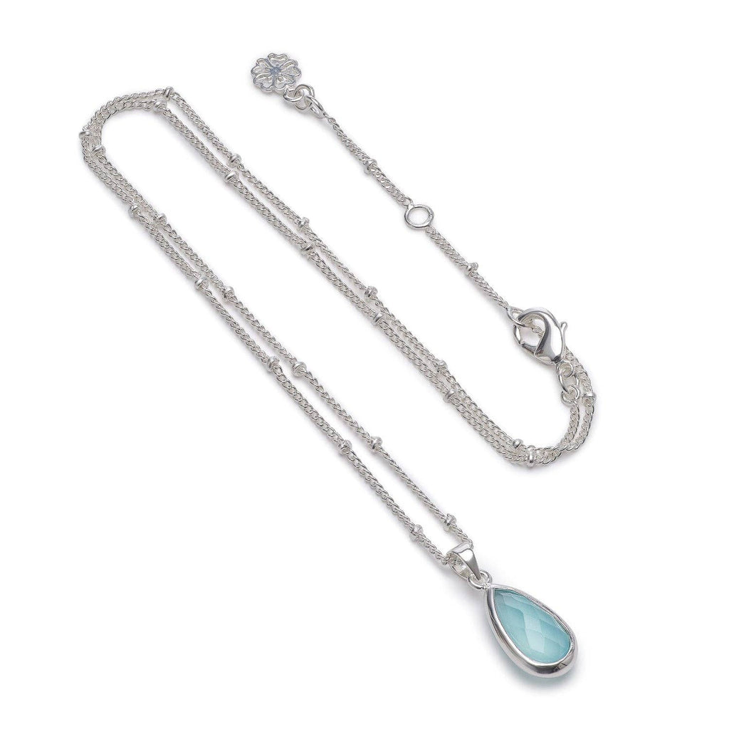 Azuni London Simi Teardrop Gemstone Pendant: Silver: Aqua