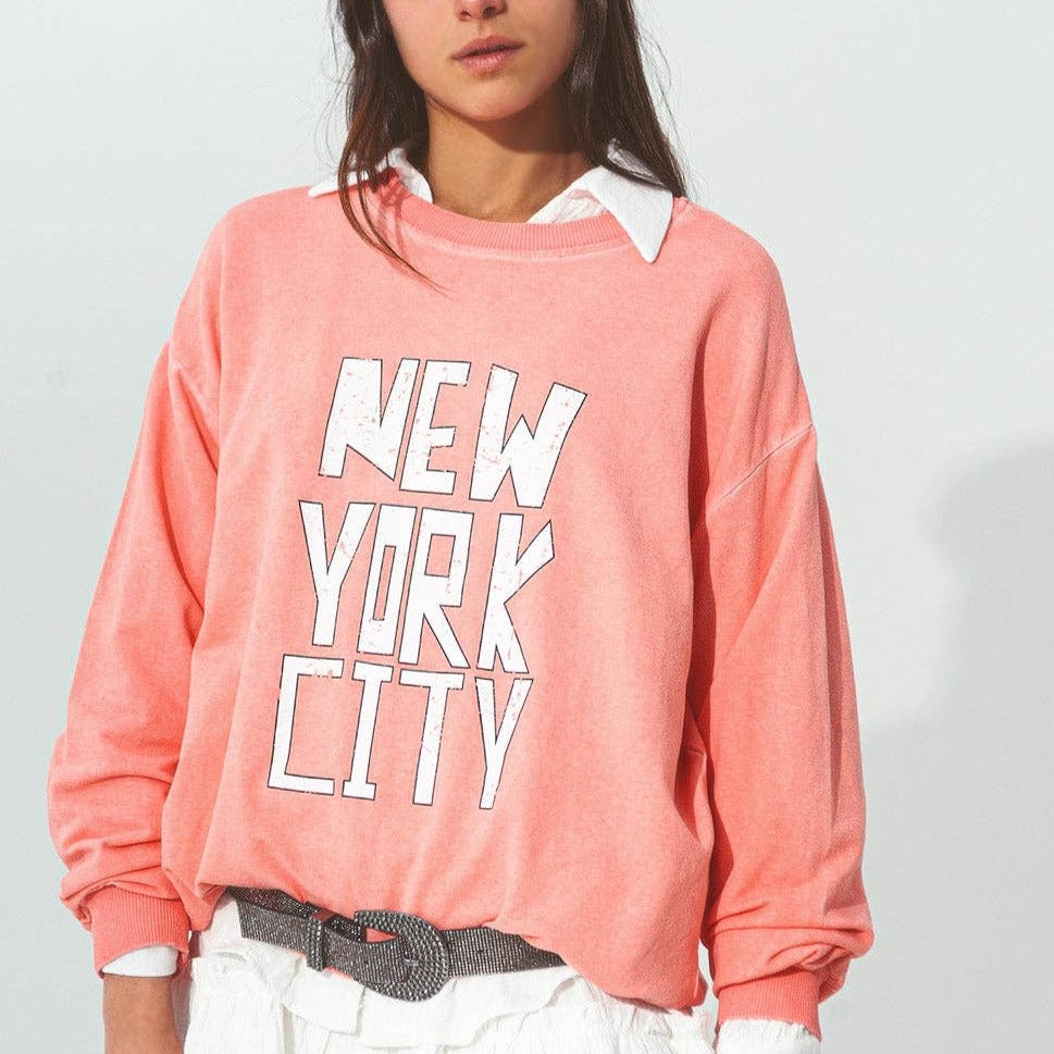 coral sweatshirt with new your city logo print