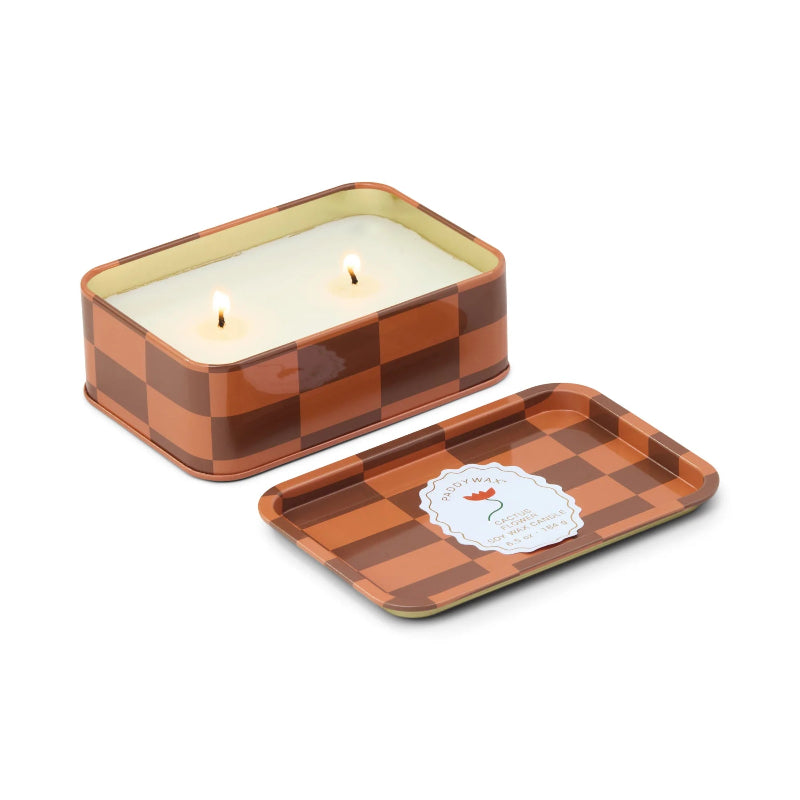 Adopo Cactus Flower Tin Candle open