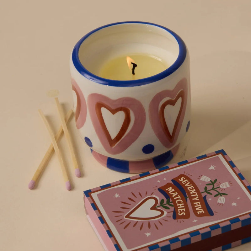 A dopo Cactus Hearts Ceramic Candle - Rosewood Vanilla with matches