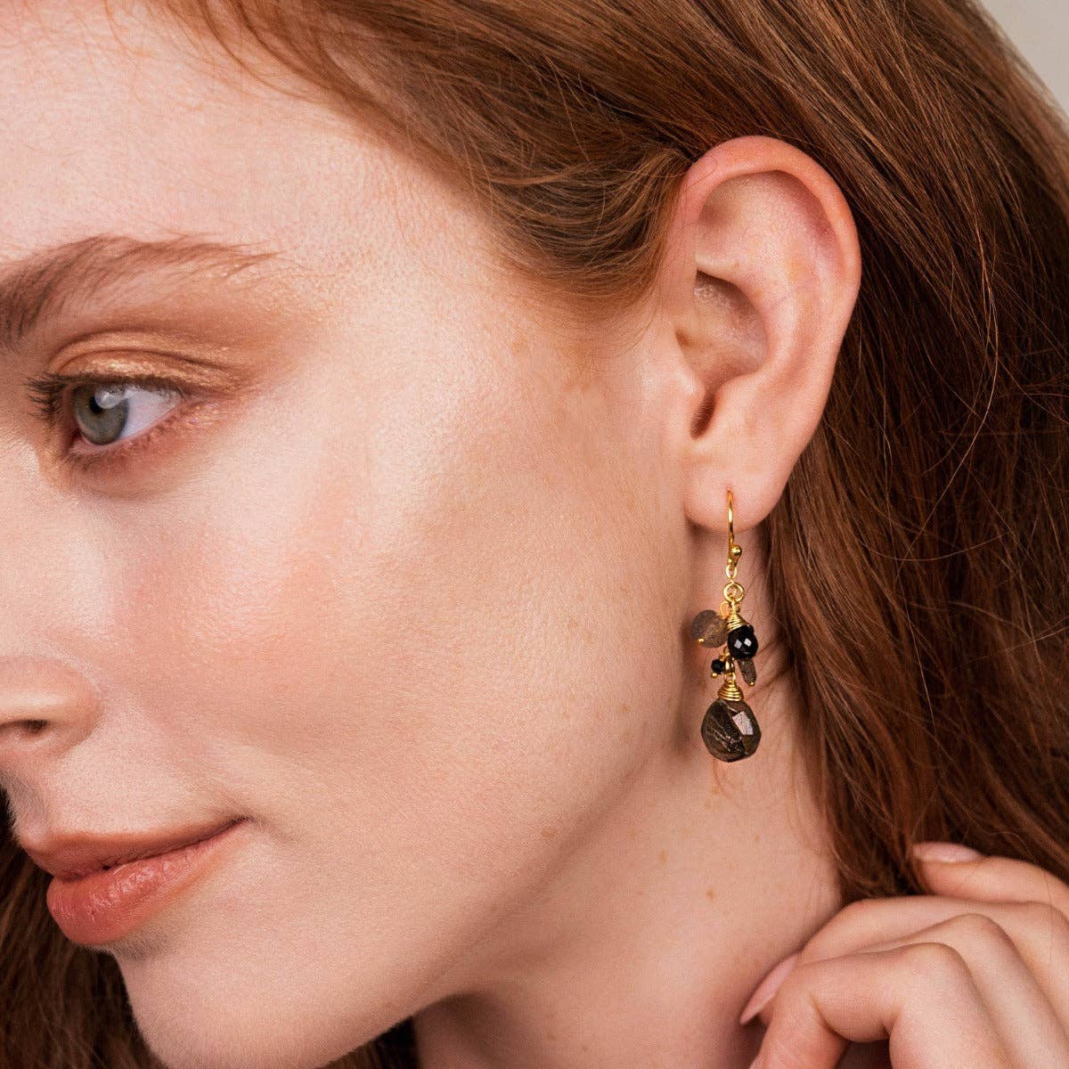 Ashiana Labradorite Rain earrings on model