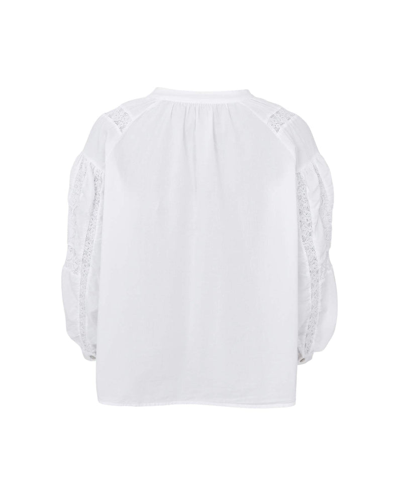 White blouse with ruffled sleeves on a white background