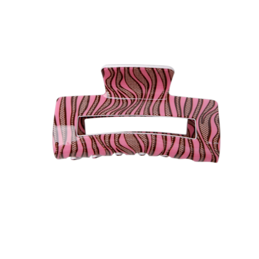 Pink and black striped hair clip on a white background Black Colour Pink Zebra Hair Claw