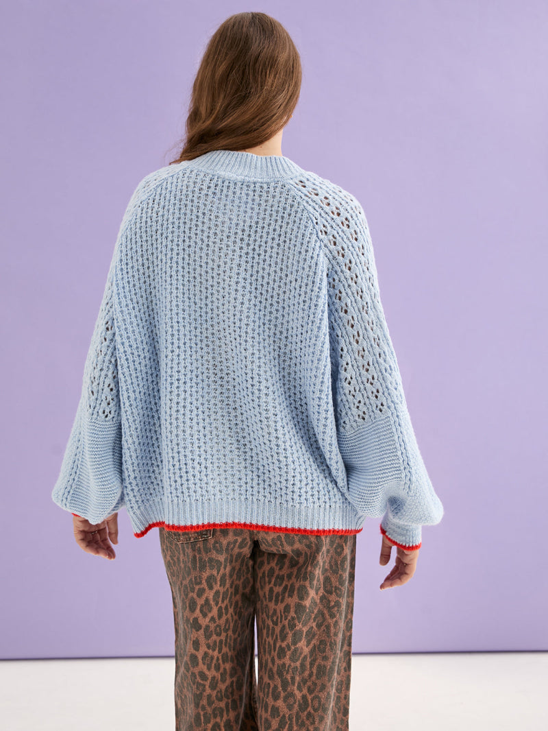 Cara &amp; The Sky Brigit Pointelle Cardigan in sky blue back
