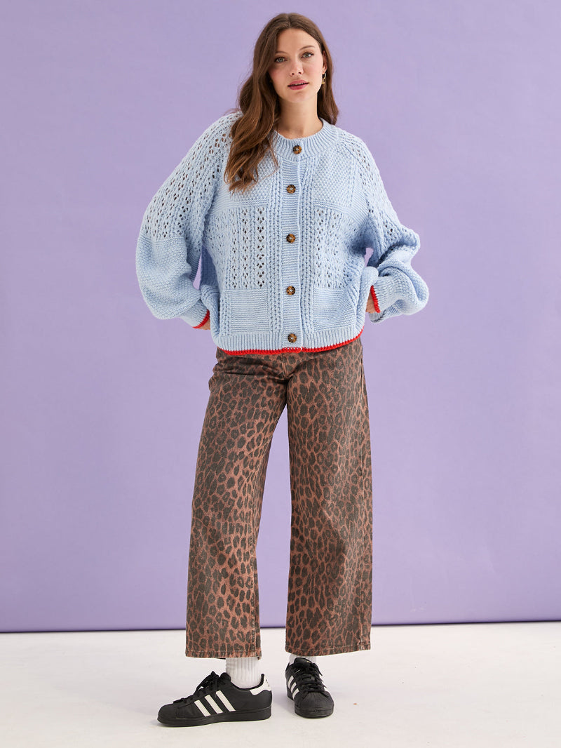 Cara &amp; The Sky Brigit Pointelle Cardigan in sky blue front