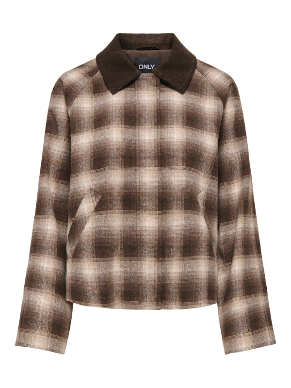 Plaid shirt with brown collar on a white background
