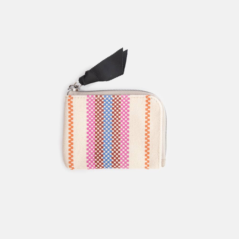 Caroline Gardner Checkerboard Stripe Printed Canvas Corner Purse