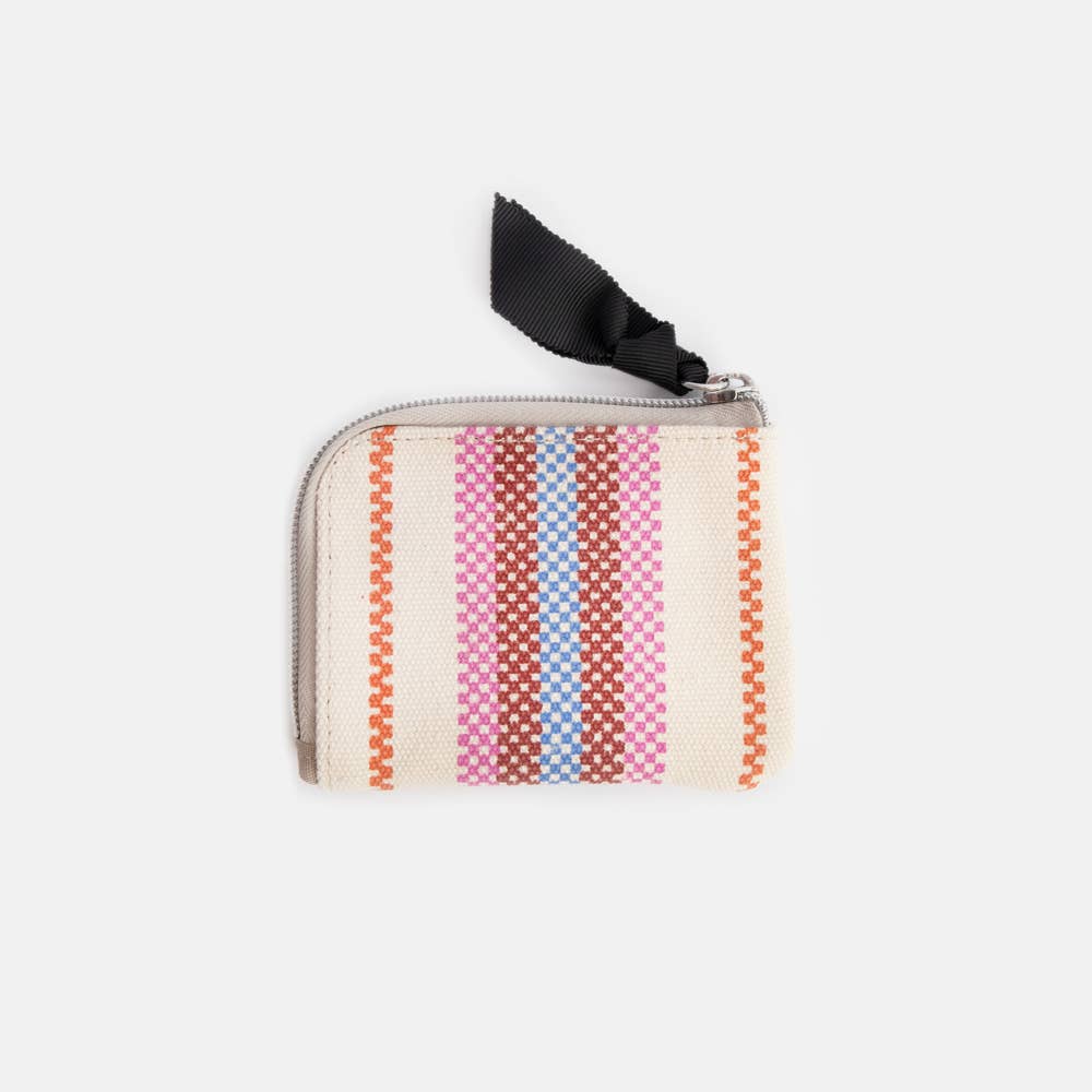 Caroline Gardner Checkerboard Stripe Printed Canvas Corner Purse