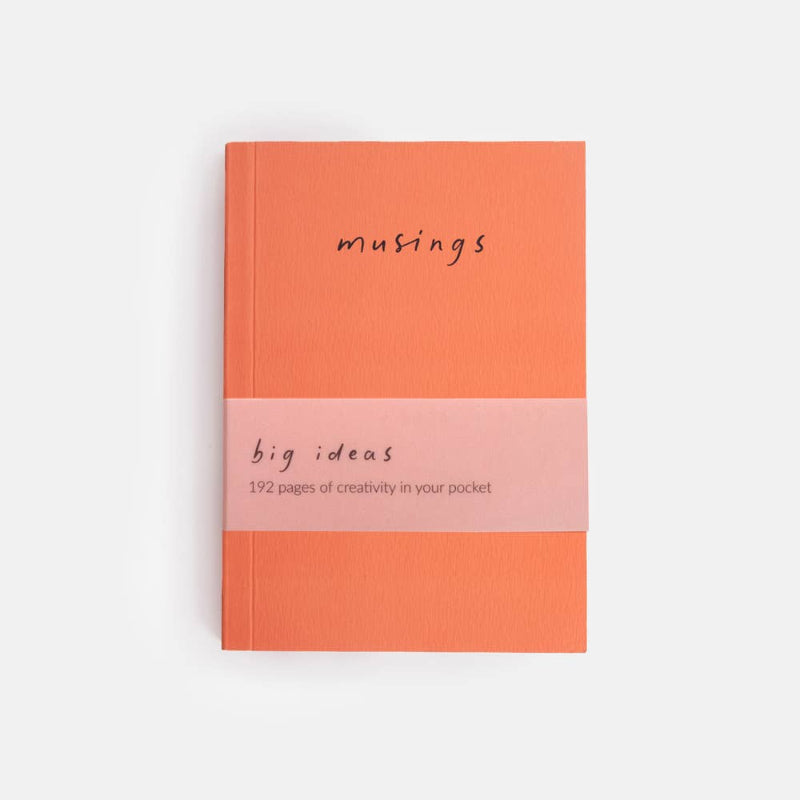 Caroline Gardiner Notebook with 'musings big ideas' text on a white background