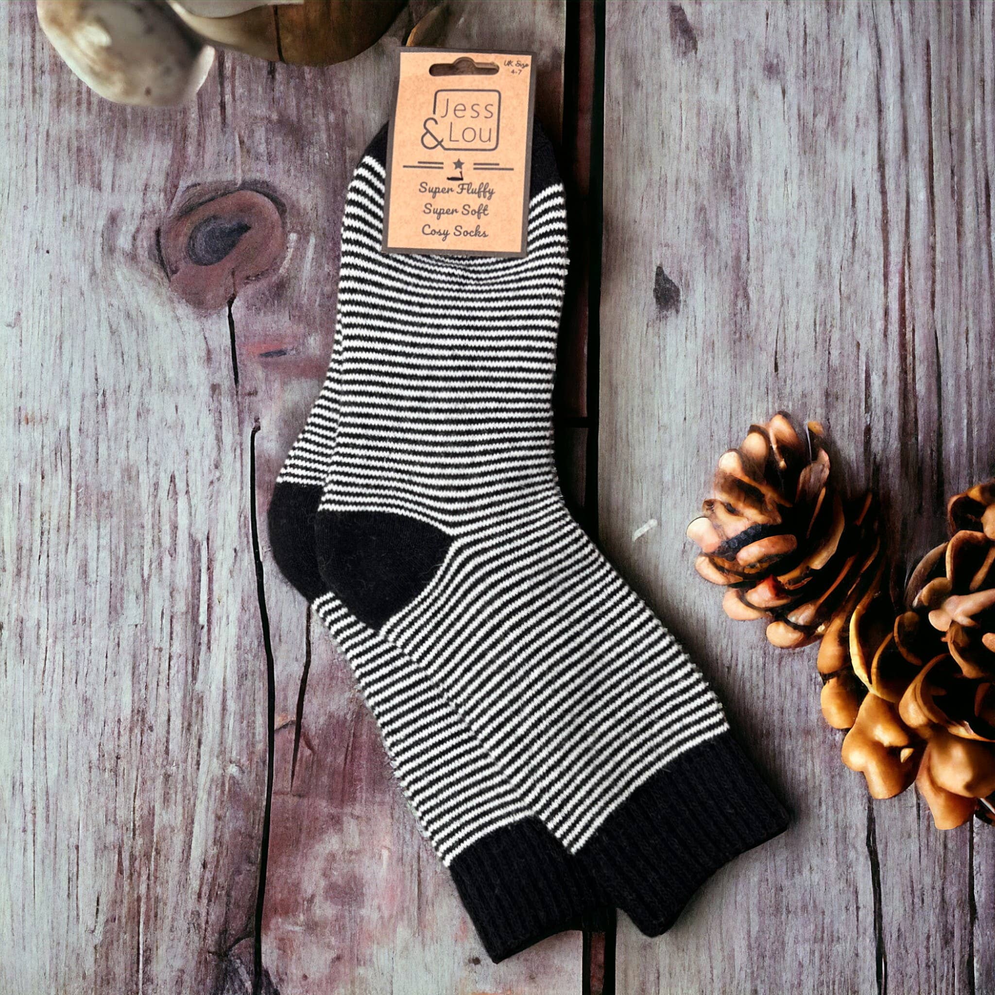 Cosy Stripe Ribbed Socks Black