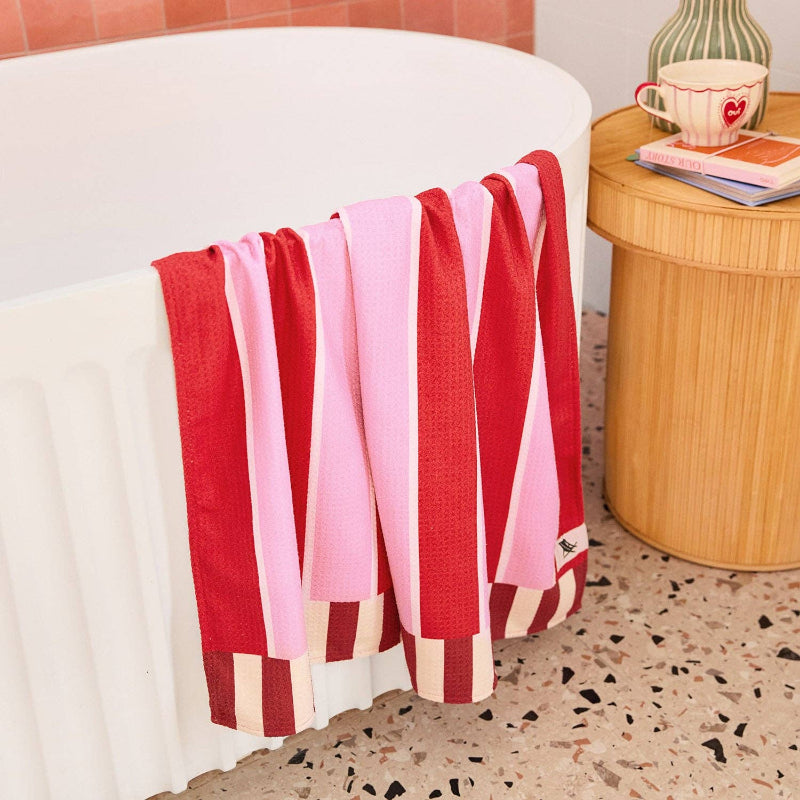 Dock & Bay Quick Dry Bath Towel Cherry Bomb  on bath tub