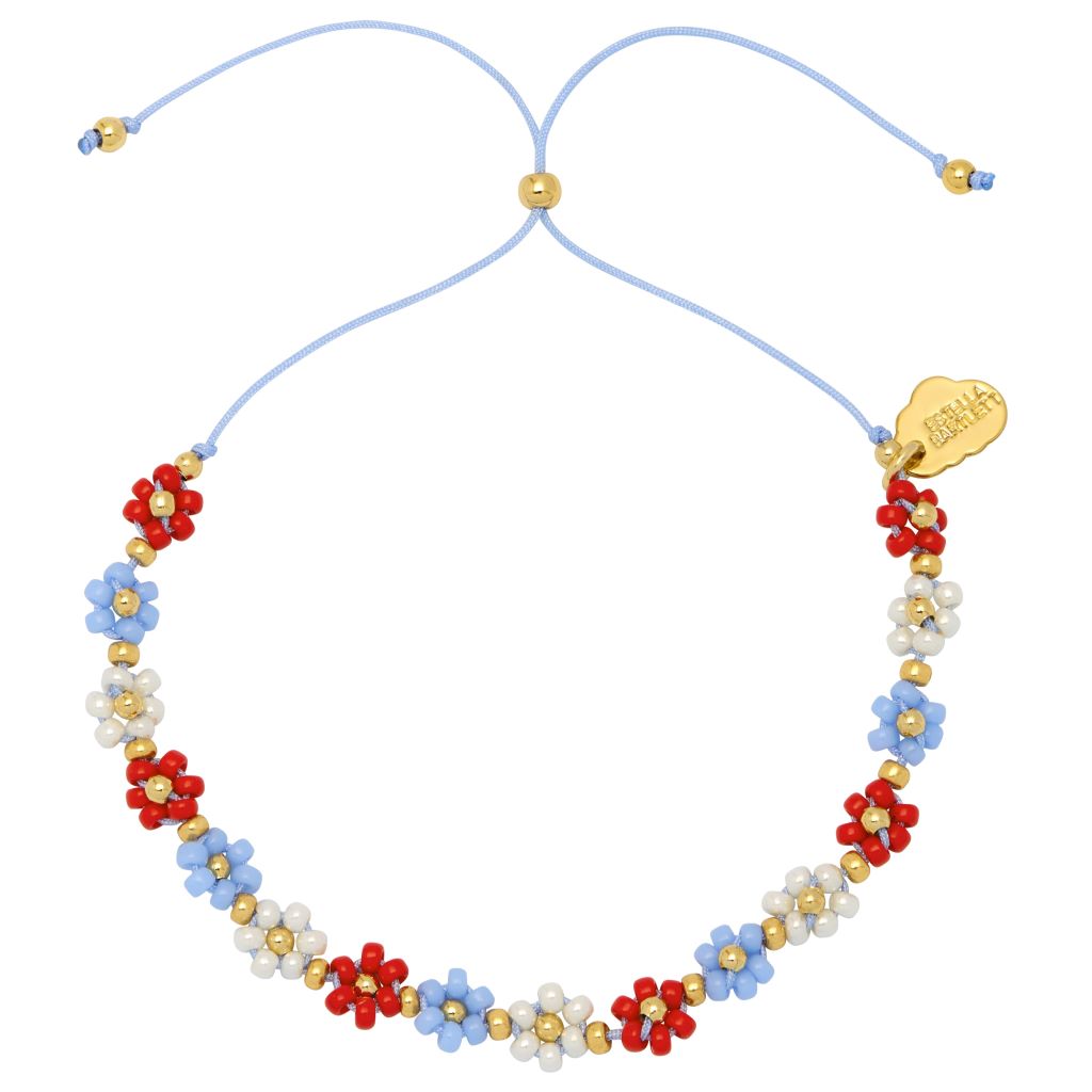 ESTELLA BARTLETT RED AND BLUE DAISY BRACELET WITH ADJUSTABLE CORD