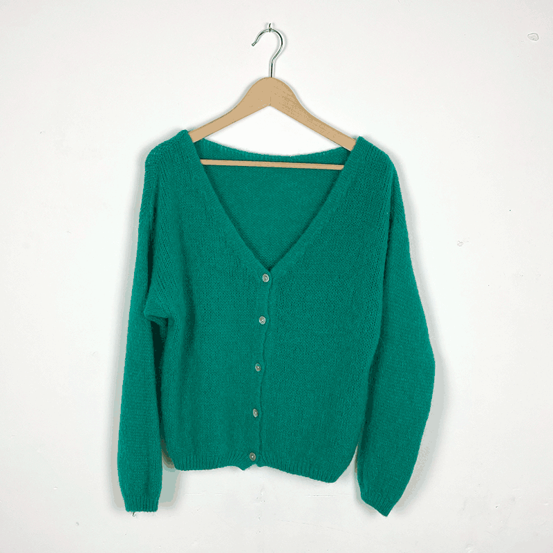 Long Sleeve V-neck Mohair Cardigan Jade