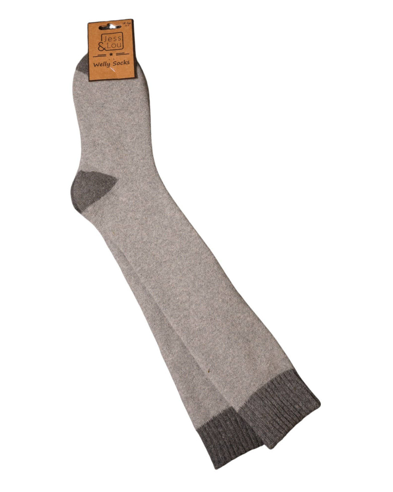 Gray sock with brown heel and toe on a white background