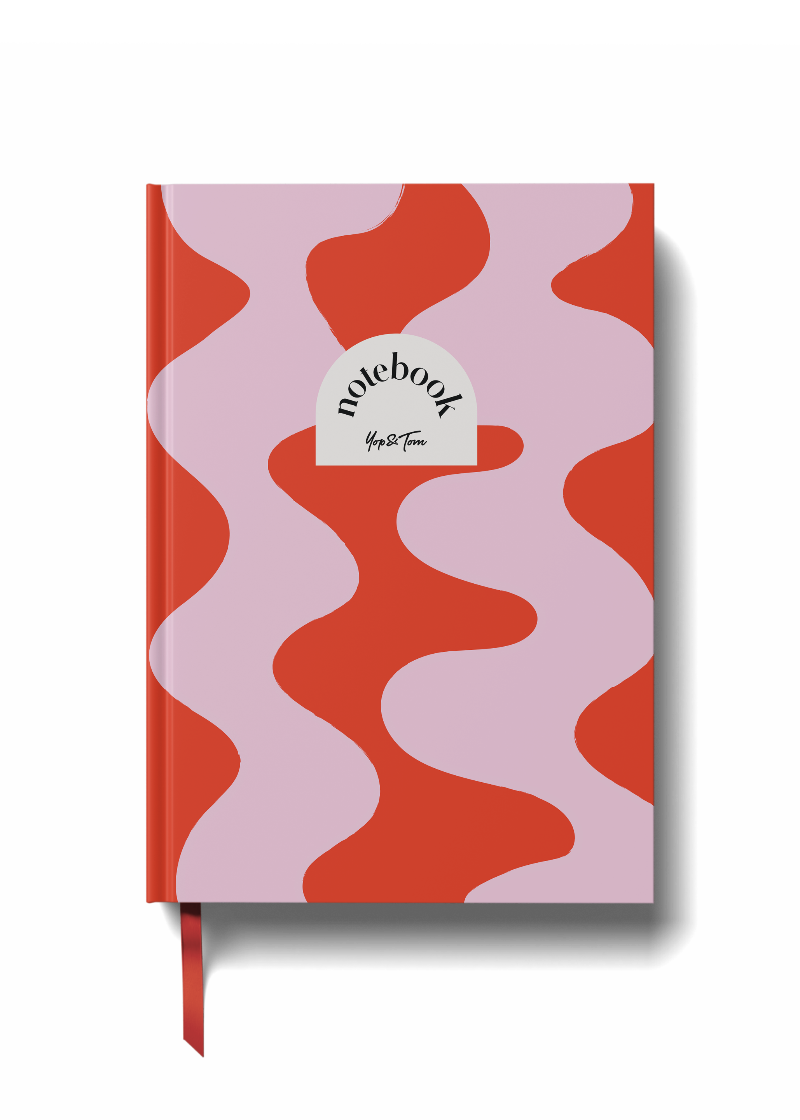 yop & tom Notebook with red and pink wavy pattern on a white background