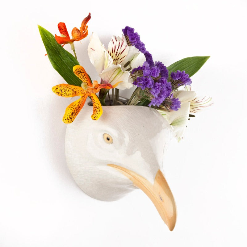 Quail Herring Gull wall vase with flowers