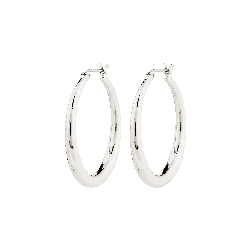 Silver hoop earrings on a white background