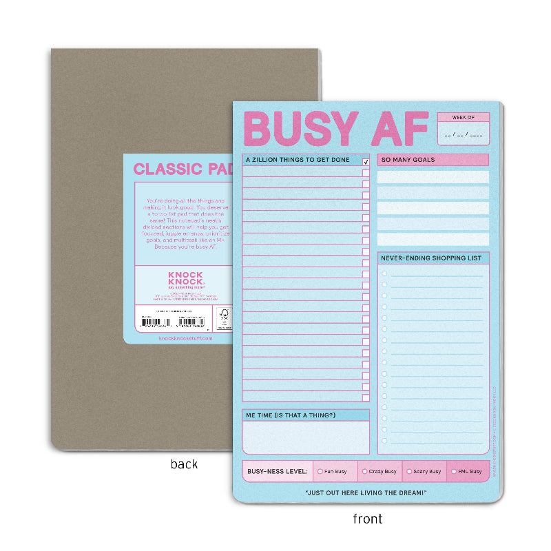 Knock Knock Busy AF Pad front and back